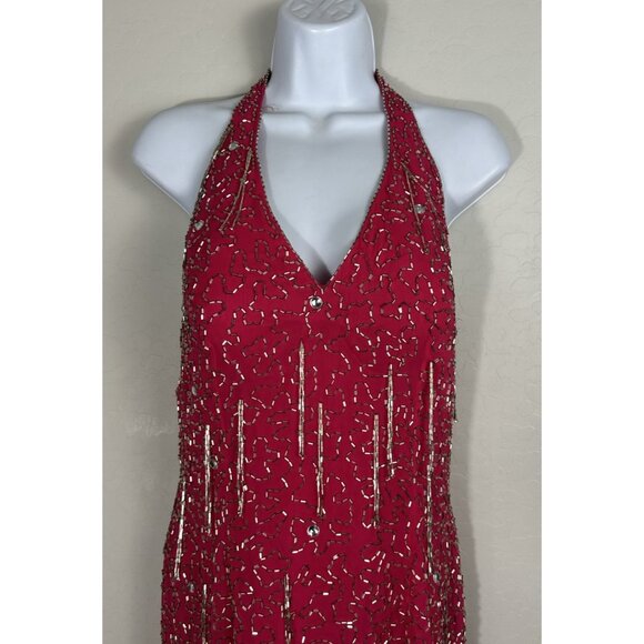 VTG 90’s Y2K Nite Line Hot Pink Beaded Tassel Bombshell Dress 2 Read Measurmnt - Picture 8 of 16